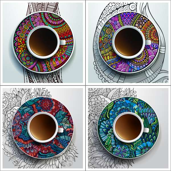 Coffee cups and ethnic pattern ornaments (Cwer.ws)