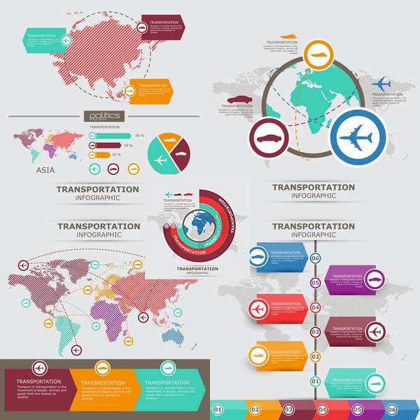 Politics, transportation and communication infographic set (Cwer.ws)