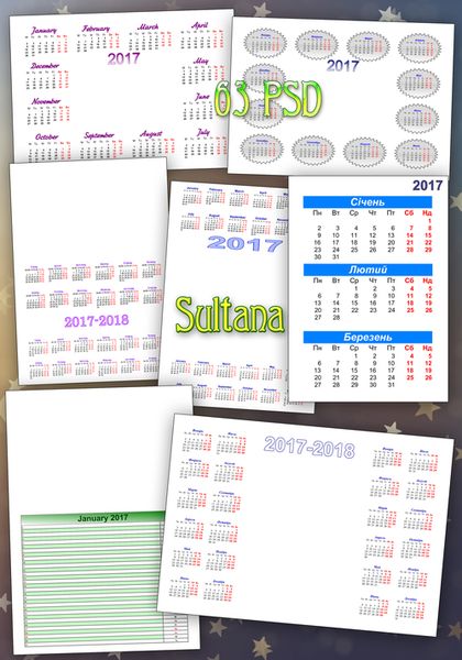 Сетки для создания календарей на 2017 год