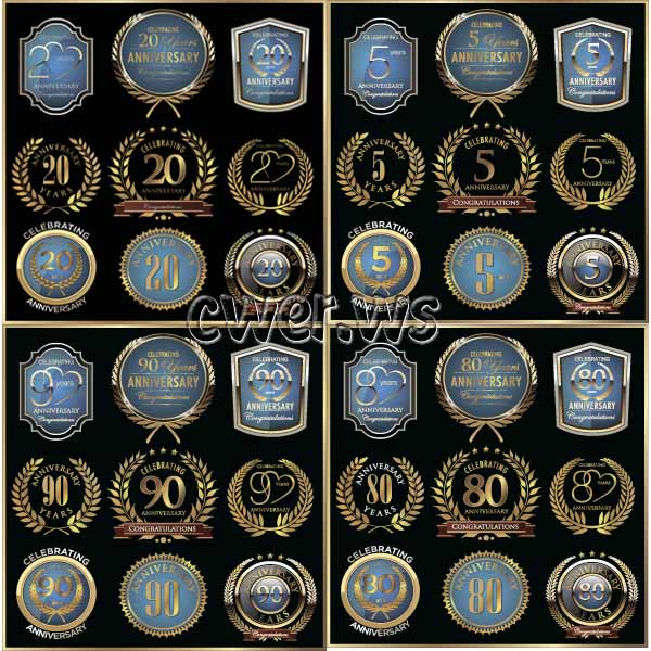 Юбилейные праздничные золотистые и голубые этикетки