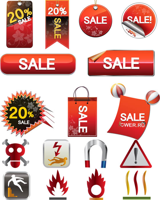 Stock Vector. Sale & Bright Warning Signs