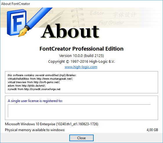 FontCreator Professional Edition 10.0.0 Build 2125